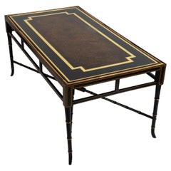 Mid Century French Ebonised Faux Bamboo and Glass Coffee Table by Maison Jansen