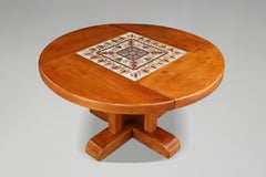 Mid-Century French Elm and Ceramic Dining Table by A. Picard, 1970s