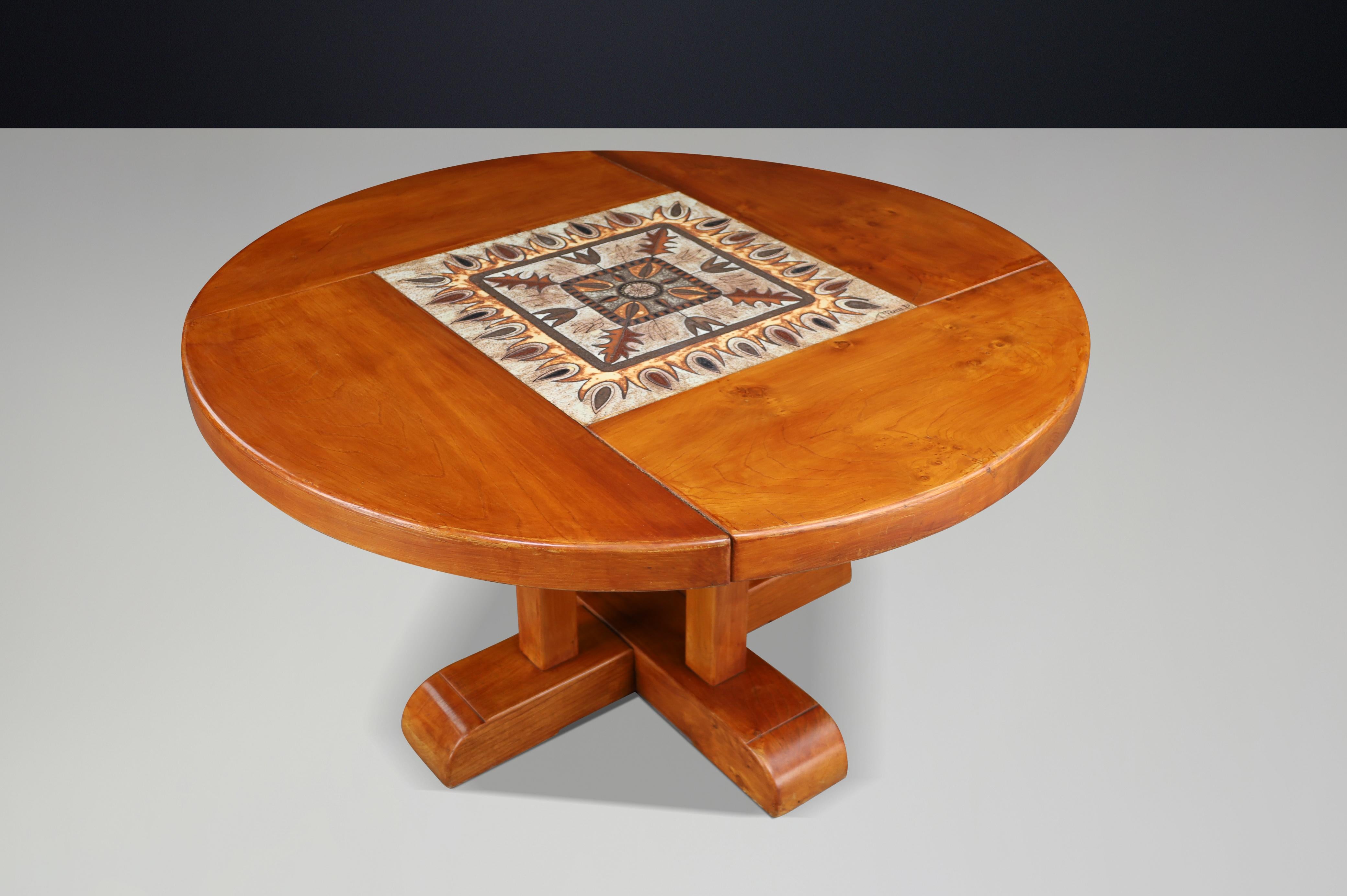 Table de salle à manger en orme et céramique du milieu du siècle par A. Picard, 1970 en vente 1