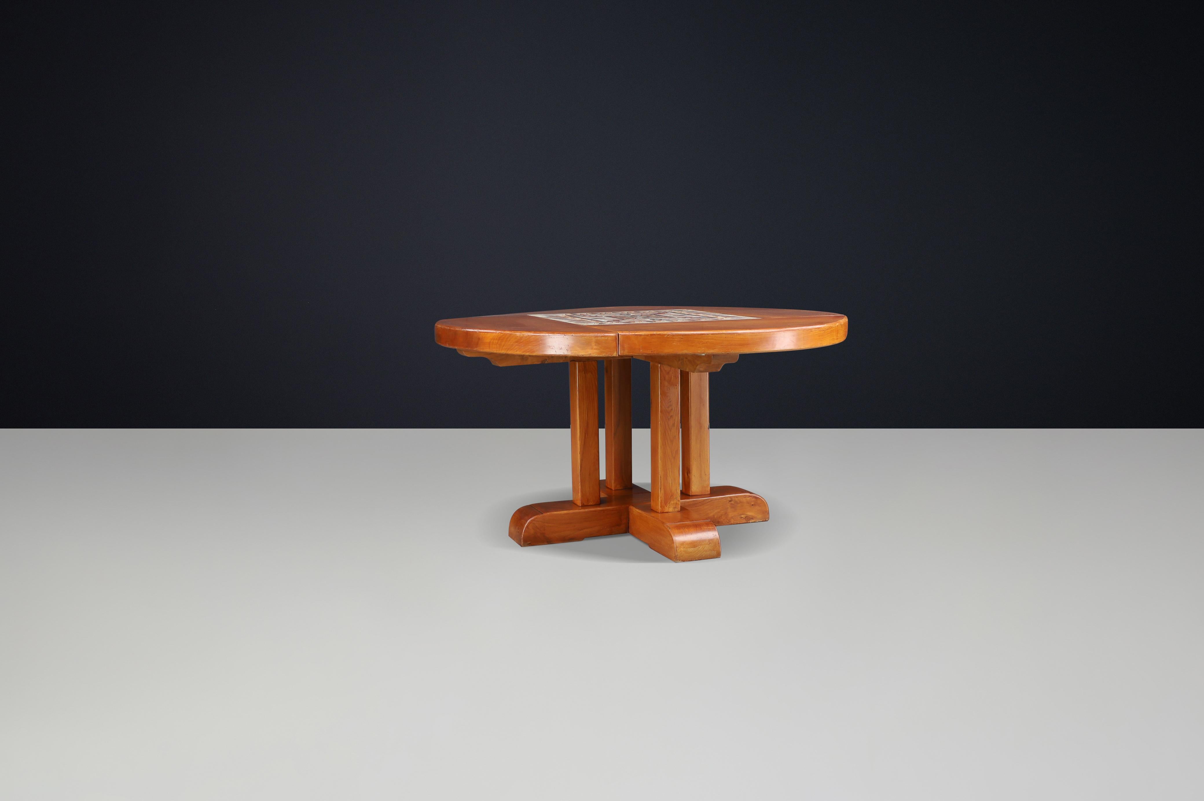 Table de salle à manger en orme et céramique du milieu du siècle par A. Picard, 1970 en vente 2