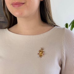 Mid Century French Emerald Ruby 18 Karat Bird Brooch