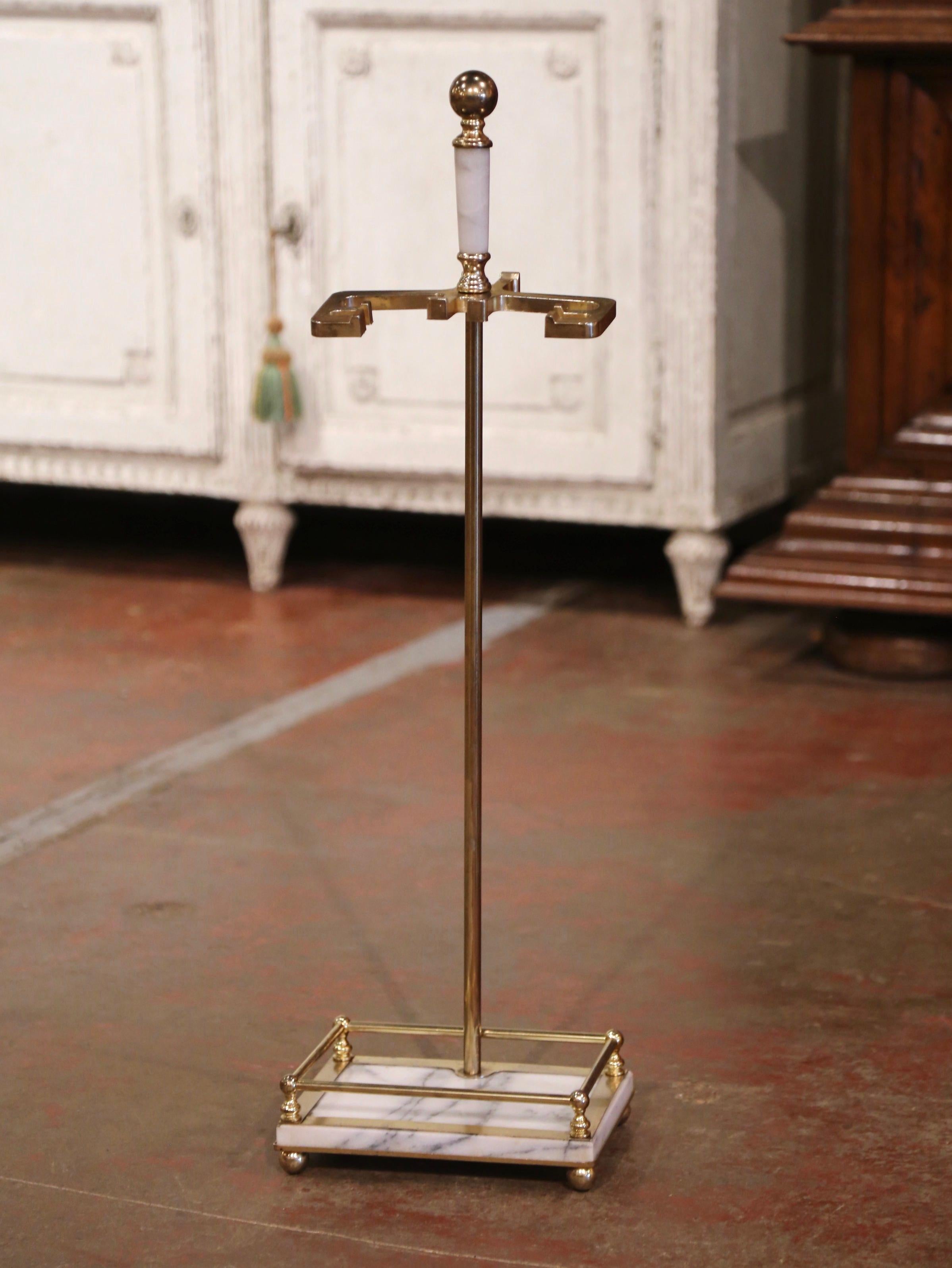 Mid-Century French Empire Brass and Marble Fireplace Tool Set on Stand 3