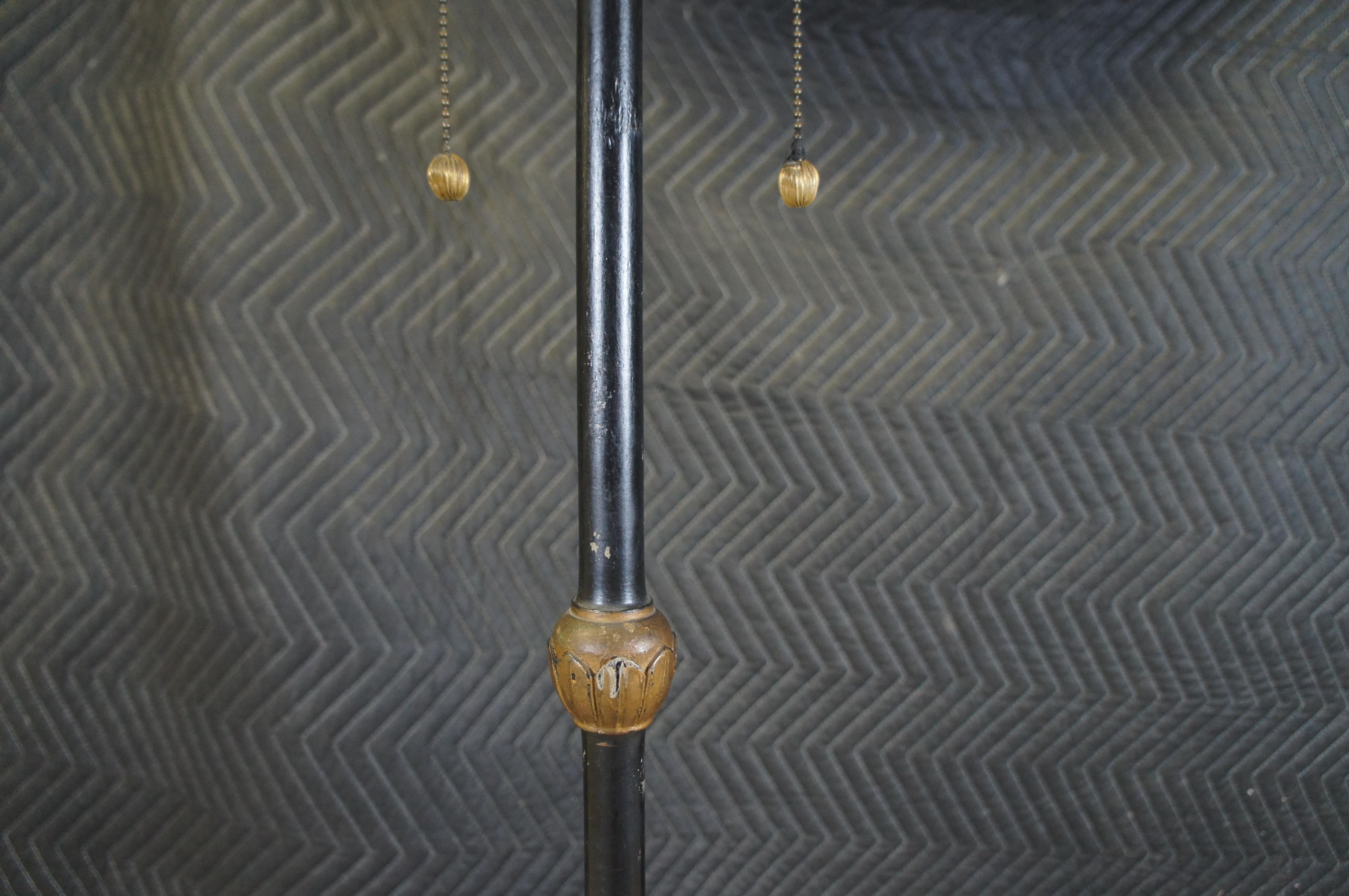 Mid Century French Empire Ebonized Gold Gilt 2 Light Library Floor Lamp 60
