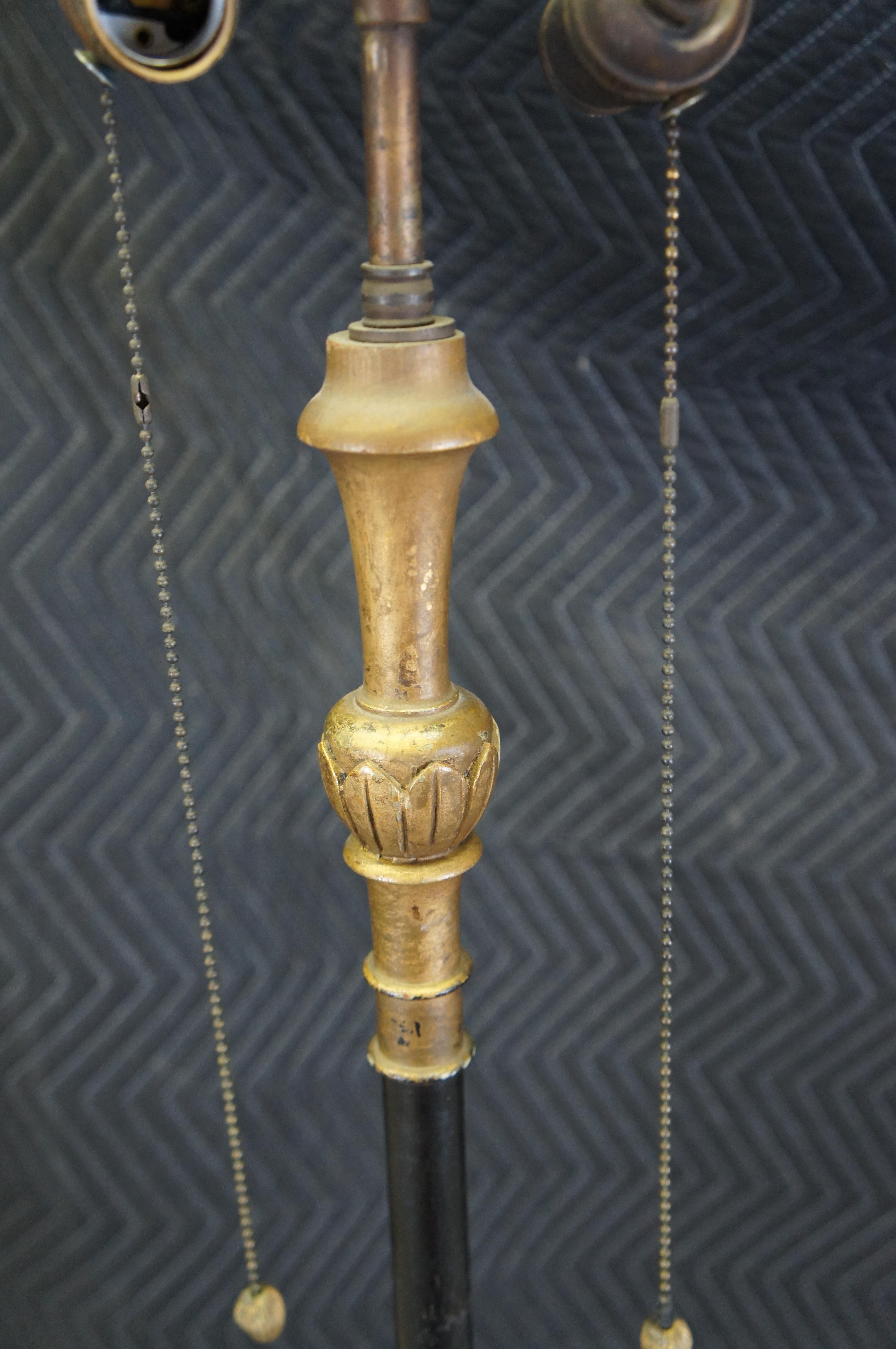 Hardwood Mid Century French Empire Ebonized Gold Gilt 2 Light Library Floor Lamp 60
