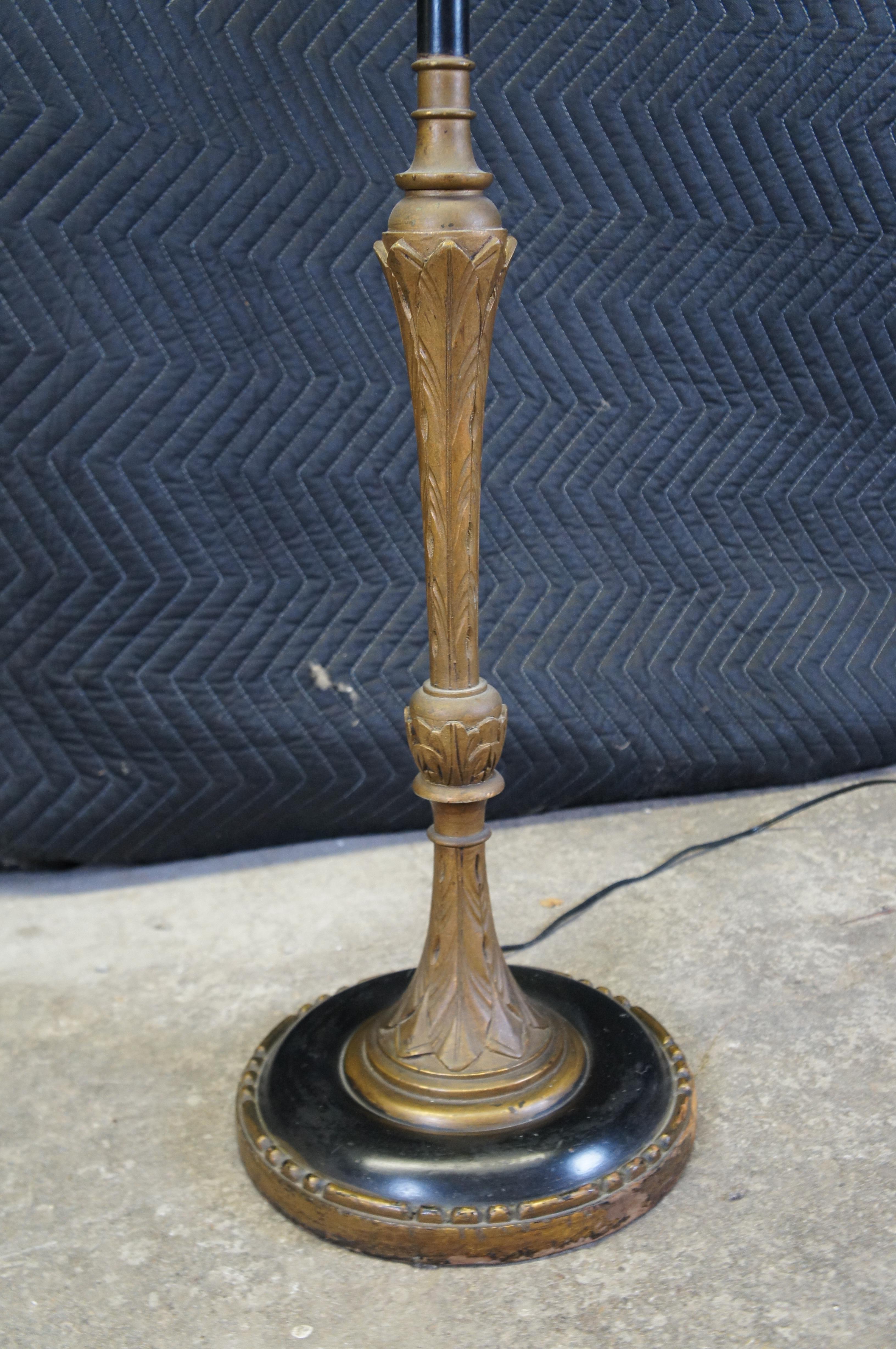 Mid Century French Empire Ebonized Gold Gilt 2 Light Library Floor Lamp 60