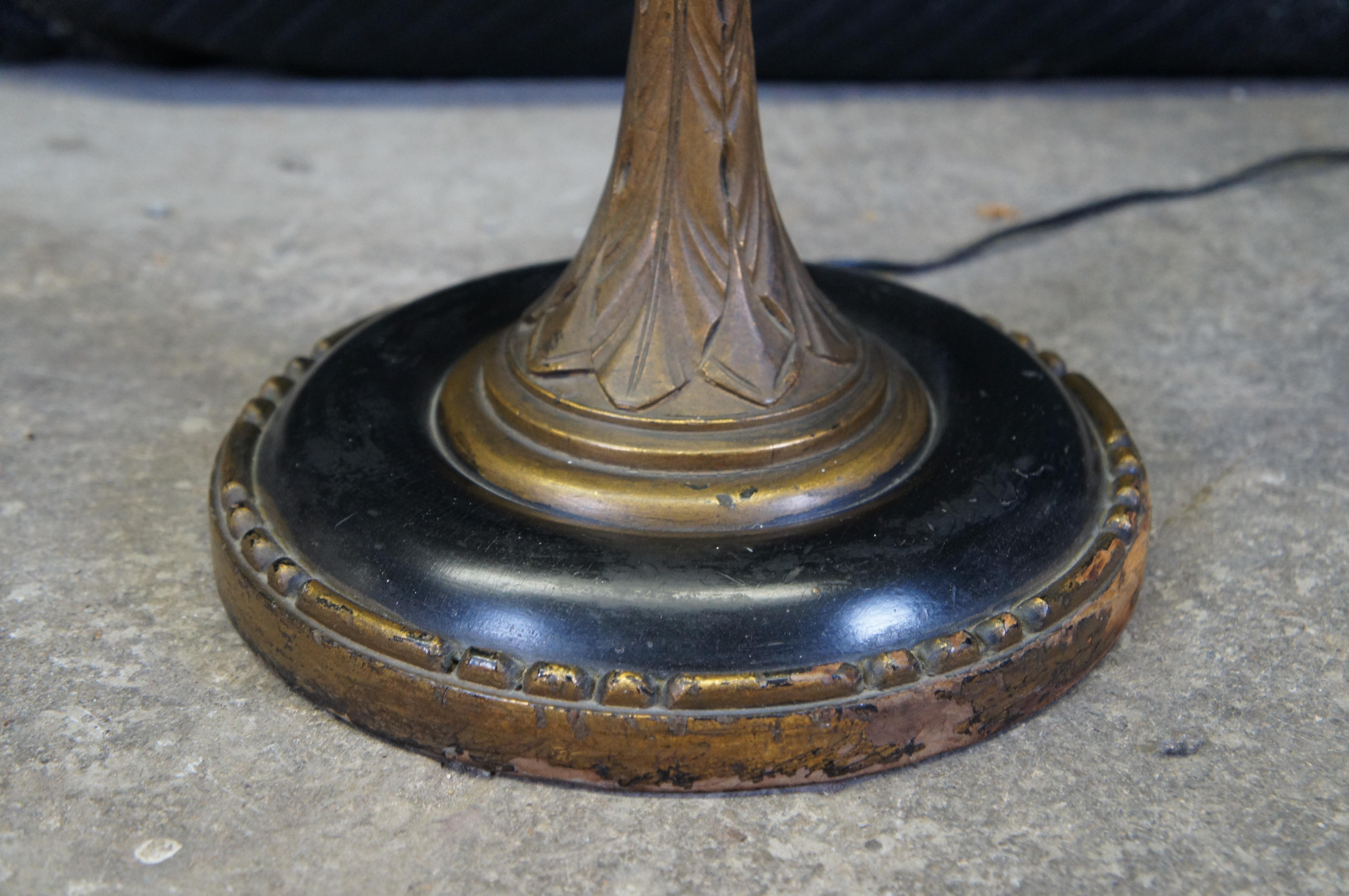 Mid Century French Empire Ebonized Gold Gilt 2 Light Library Floor Lamp 60