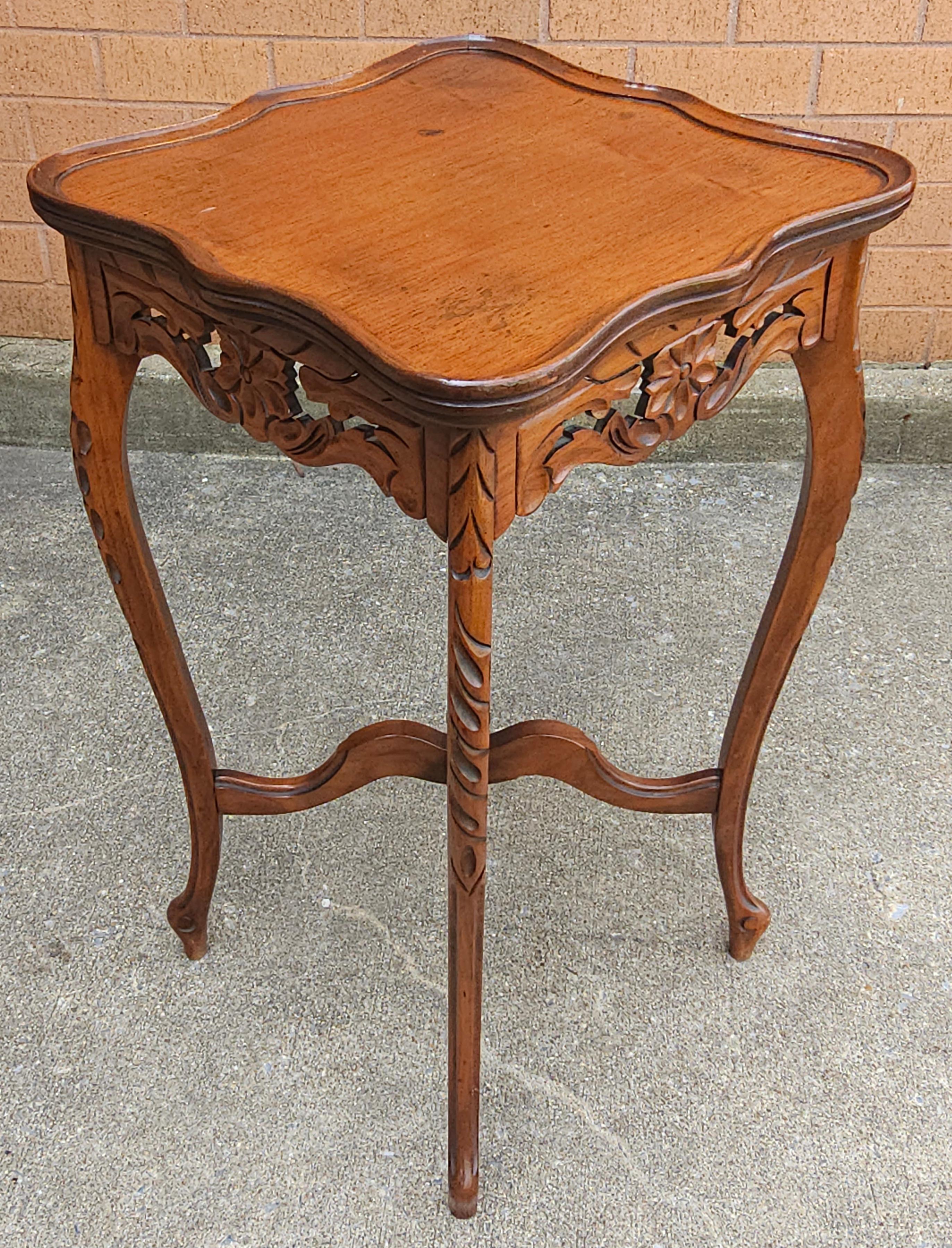 Hand-Carved Mid Century French Empire Handcrafted Fruitwood Side Table For Sale