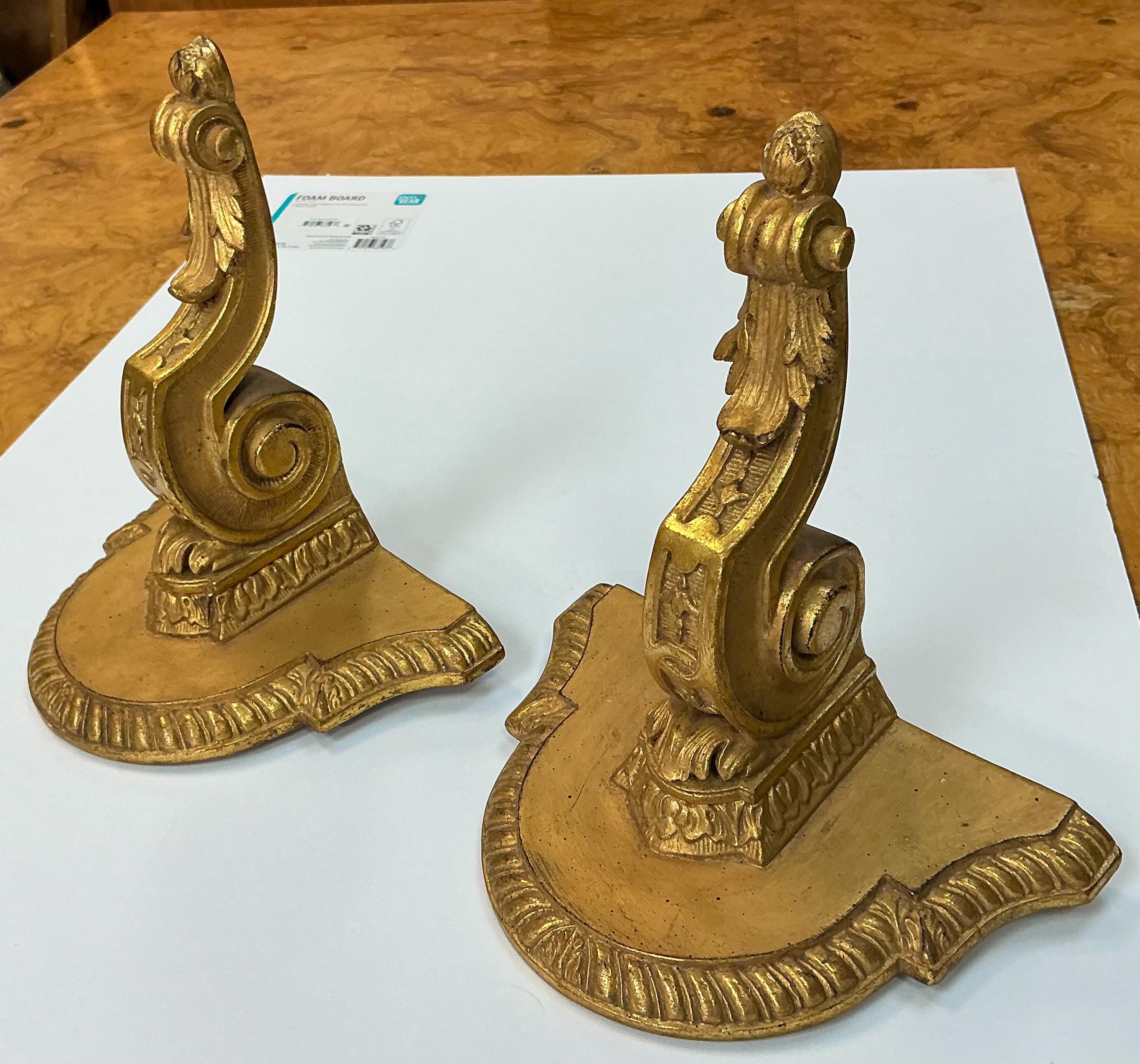 20th Century Mid-Century French Empire Revival Terracotta Wall Brackets W/ Water Gilt - Pair For Sale