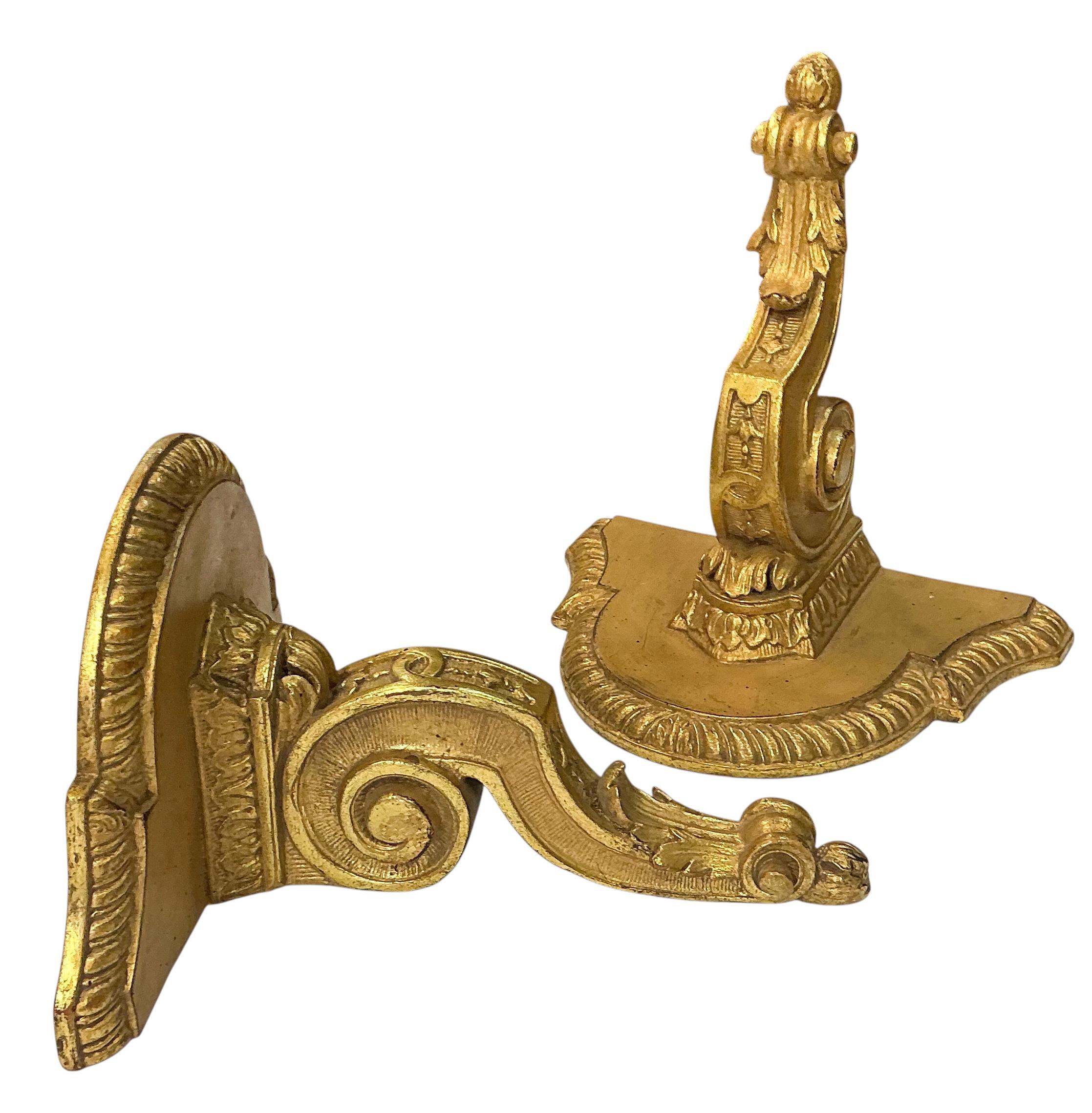 Mid-Century French Empire Revival Terracotta Wall Brackets W/ Water Gilt - Pair For Sale 1