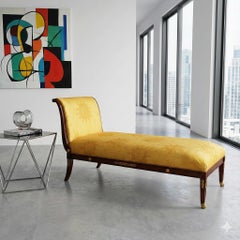 Mid-Century French Empire Style Chaise With Mahogany And Bronze Frame