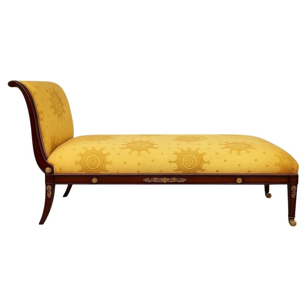 Mid-Century French Empire Style Chaise With Mahogany And Bronze Frame