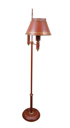 Mid Century French Empire Style Red & Gold Tole Metal Student Floor Lamp 57"
