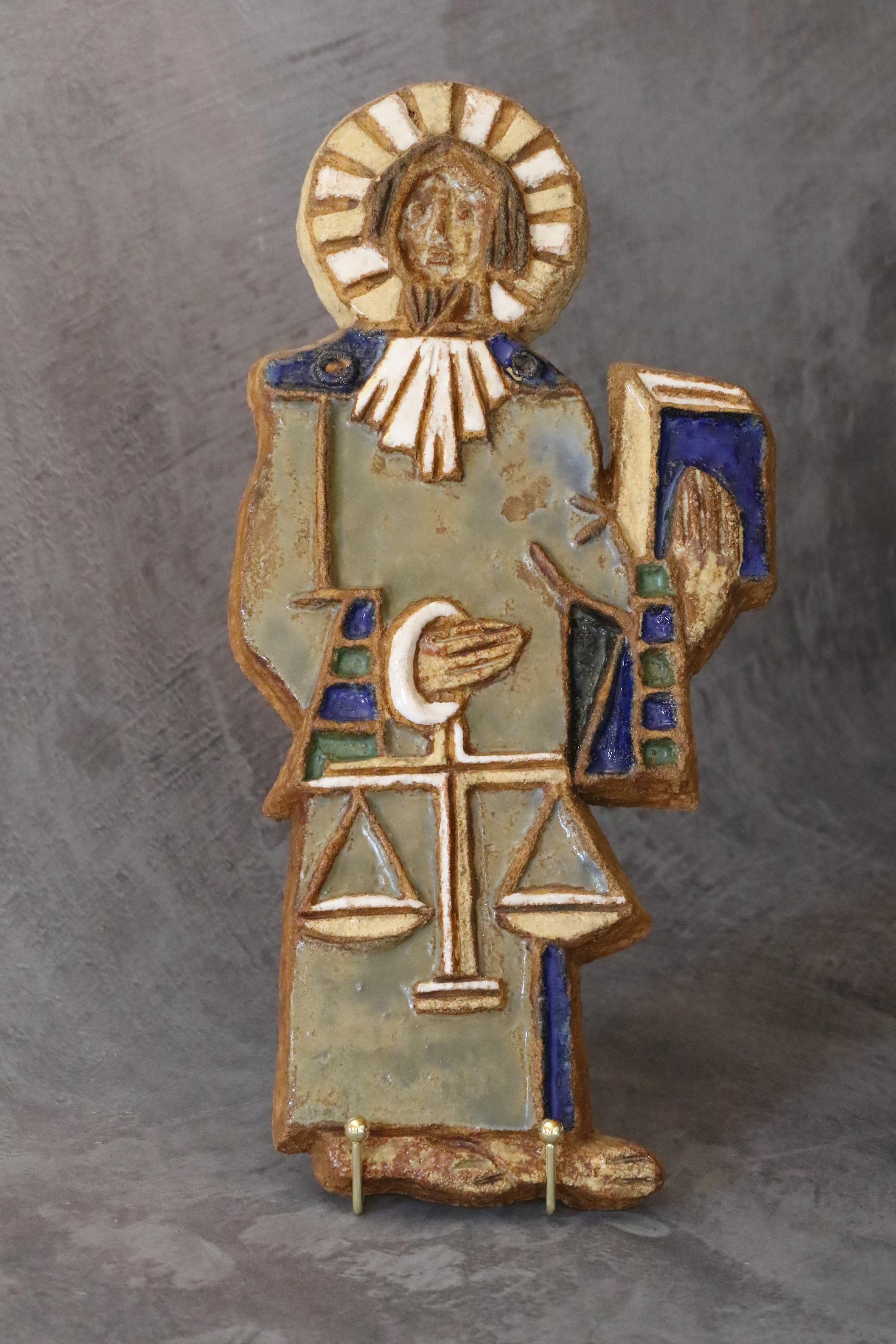 Les Argonautes - Mid-Century Modern French Ceramic Saint Michael - 1960s, Signed For Sale 6