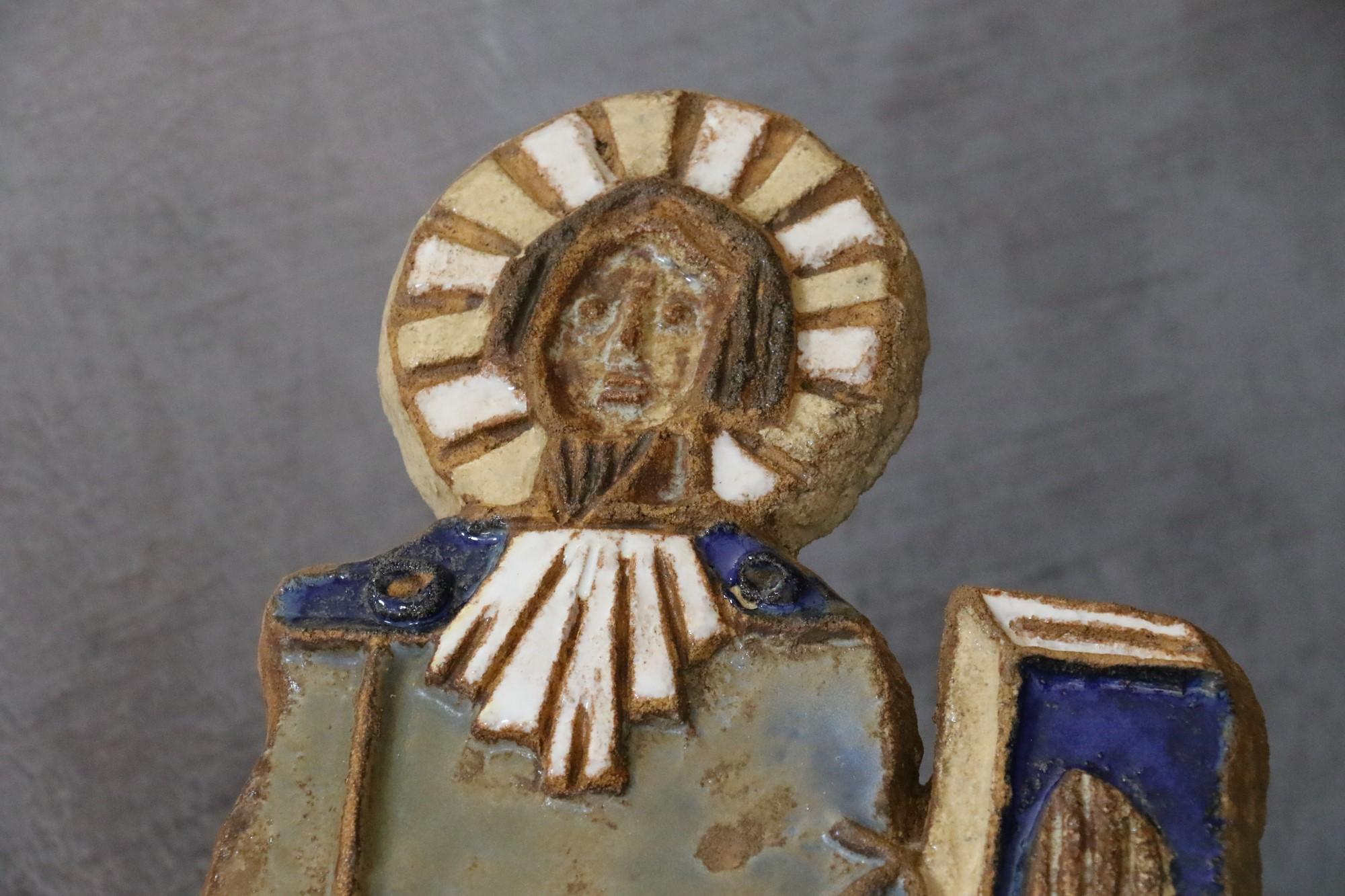 Glazed Les Argonautes - Mid-Century Modern French Ceramic Saint Michael - 1960s, Signed For Sale