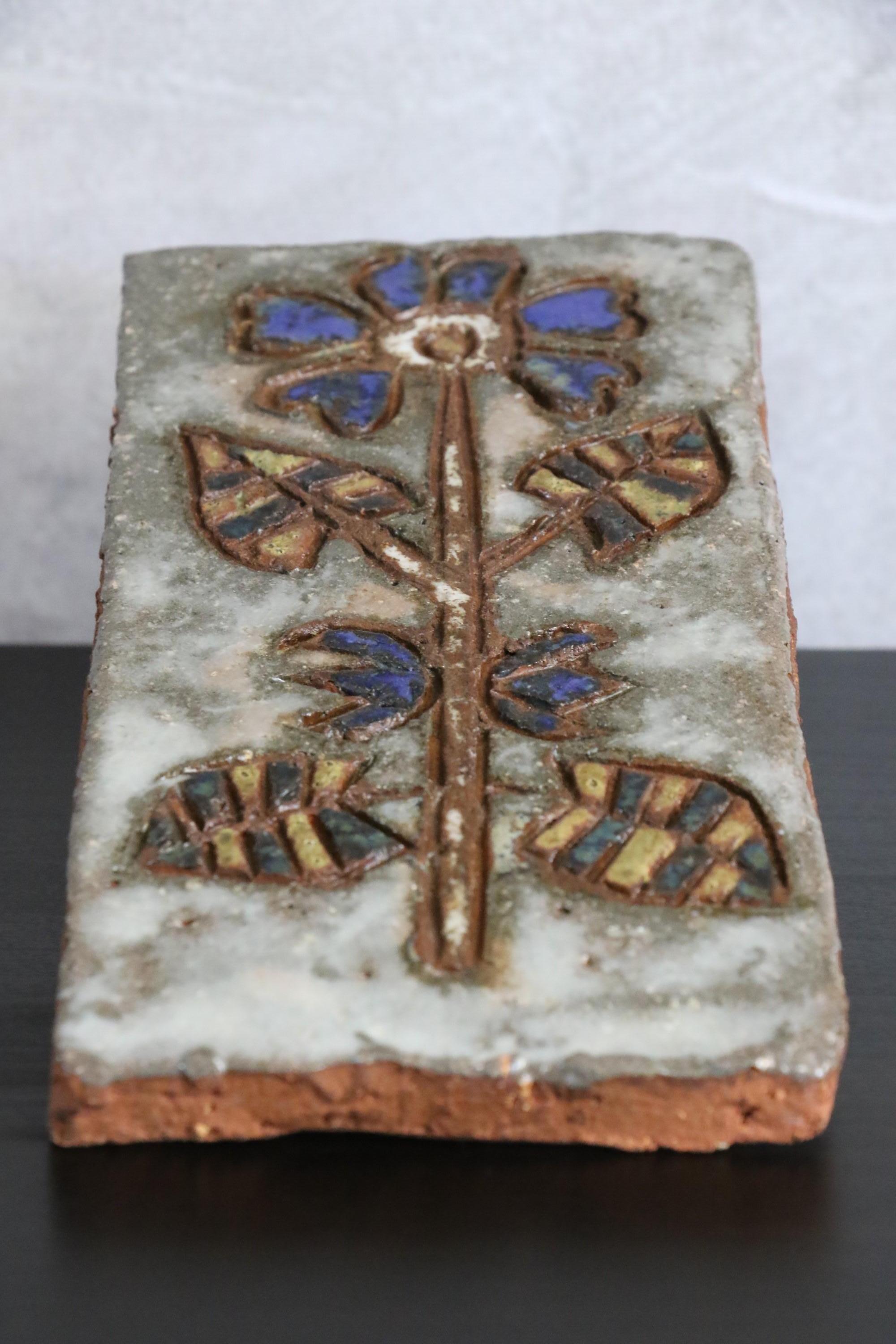 Mid-20th Century Mid-Century French Enameled Ceramic by Les Argonautes, Vallauris, 1960s, Signed For Sale