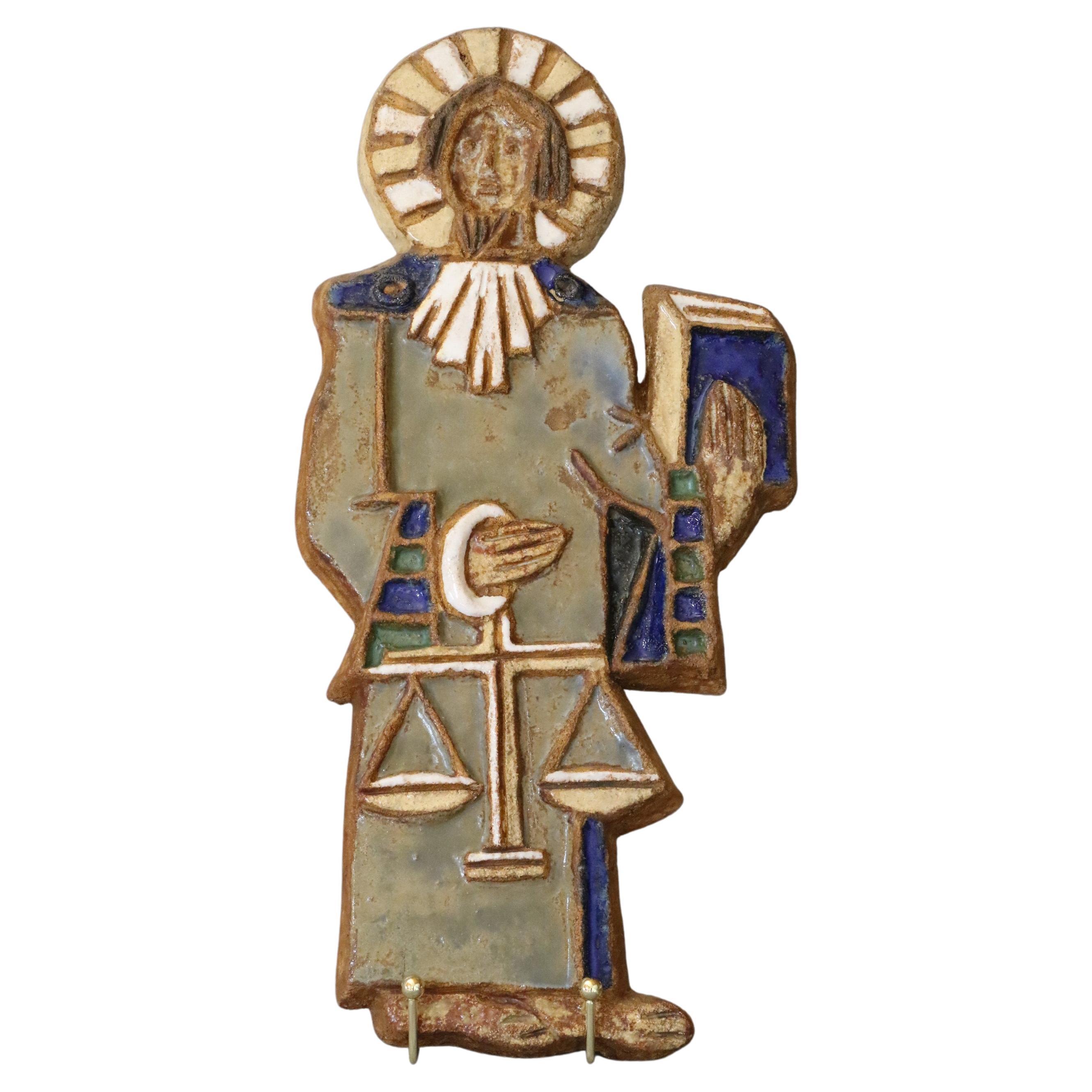 Les Argonautes - Mid-Century Modern French Ceramic Saint Michael - 1960s, Signed For Sale