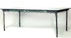 Mid-Century French Etched Glass and Verdigris Bronze Dining Table
