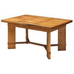 Mid-Century French Extendable Parquetry Dining Table in Oak
