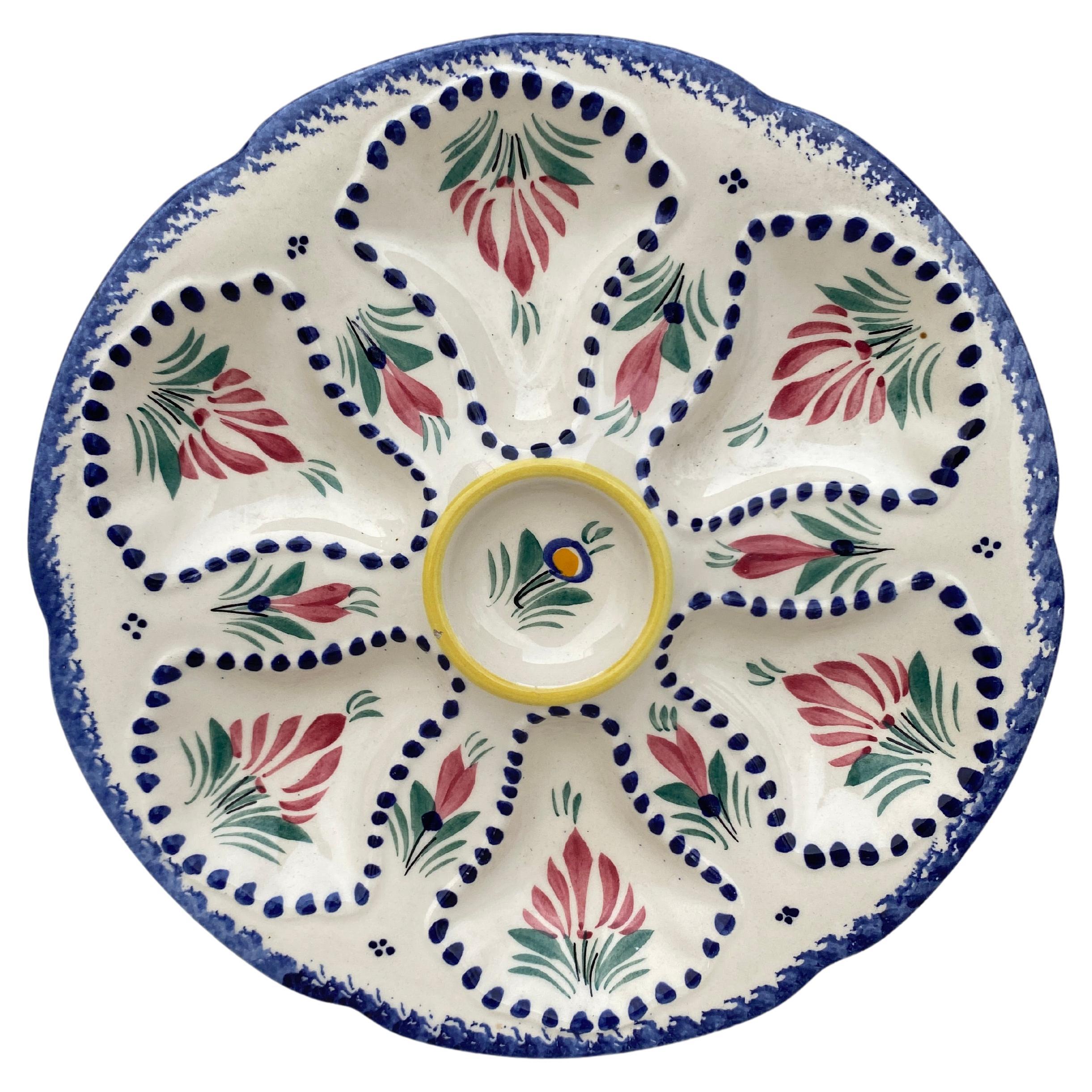 Mid-Century French Faience Oyster Plate Quimper For Sale