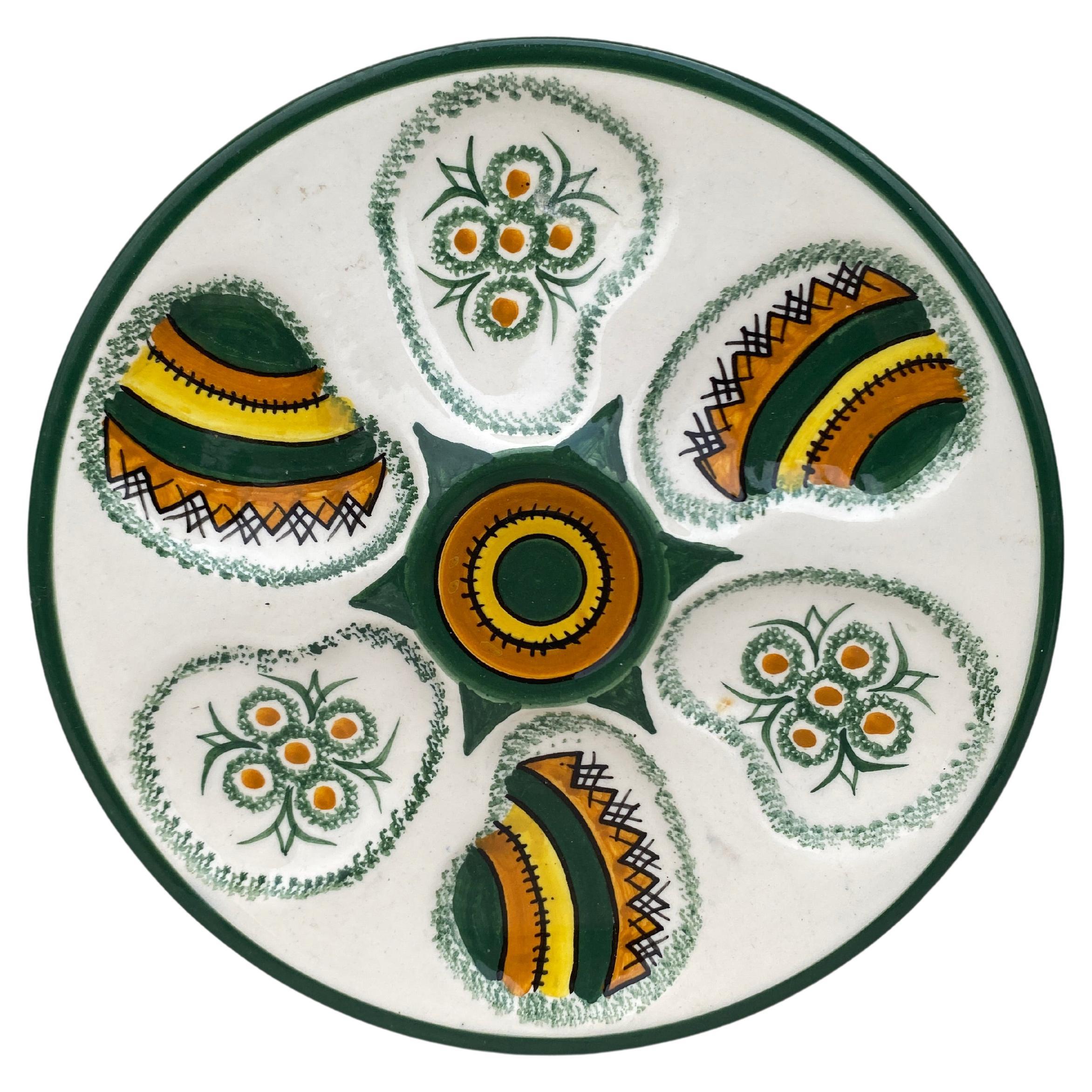 Mid-Century French Faience Oyster Plate Quimper For Sale