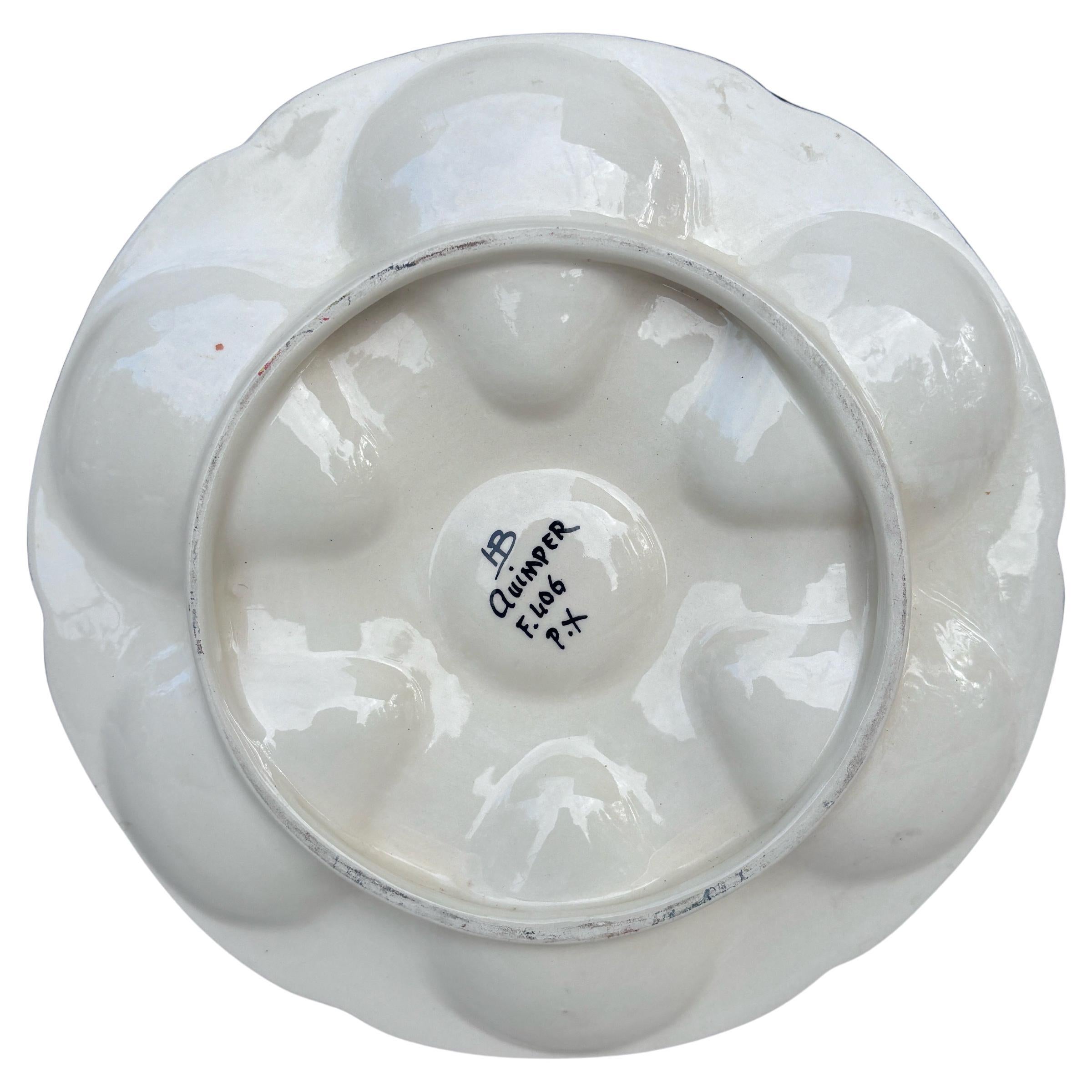 Français Assiette à huîtres Quimper en faïence française du milieu du siècle en vente