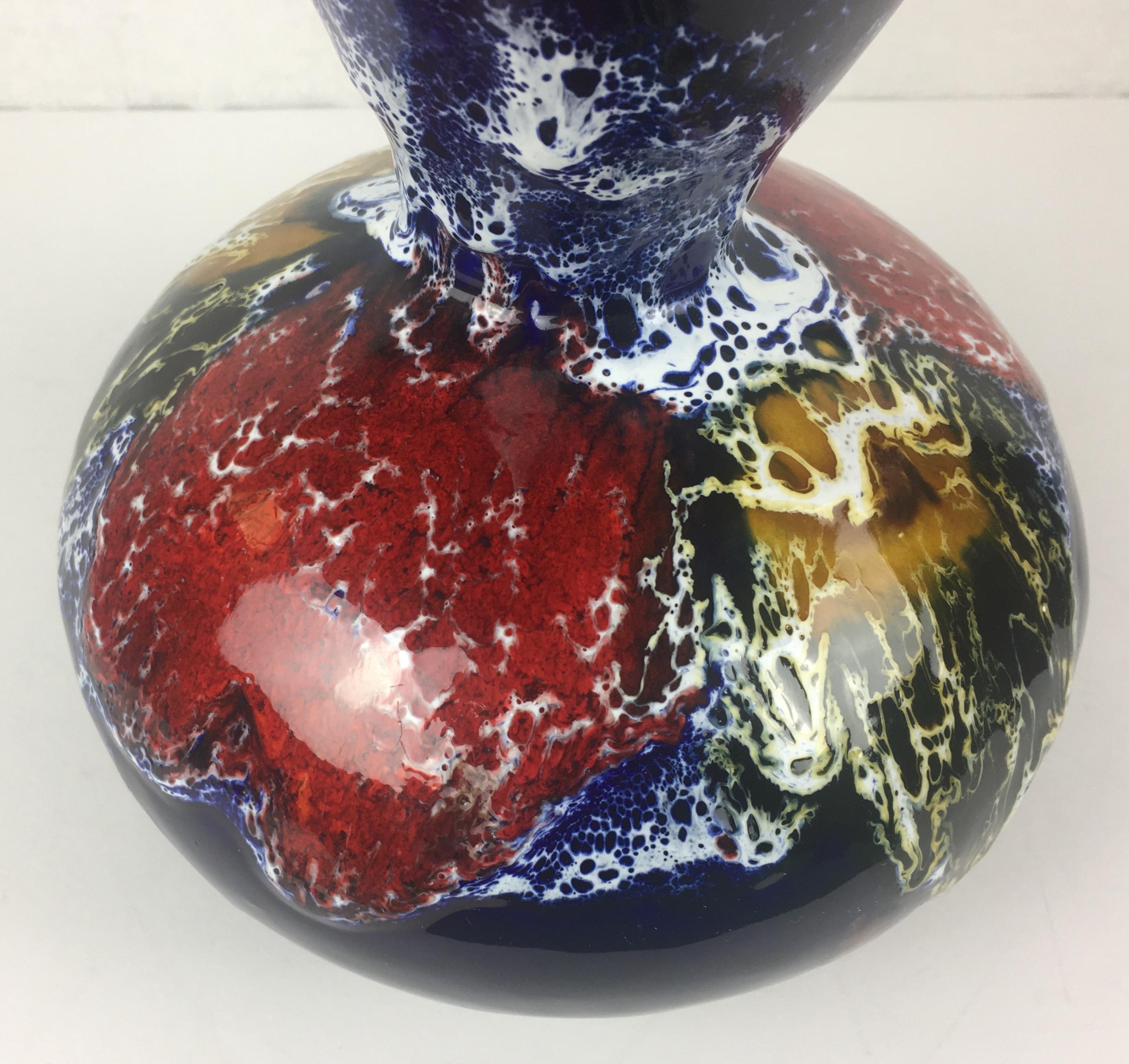Glazed Vallauris French Midcentury Flower Vase Multicolored Fat Lava Style For Sale