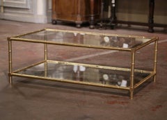 Mid-Century French Faux Bamboo Brass Two-Tier Coffee Table Jacques Adnet Style