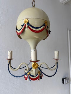 Mid-Century French Flag Tole Hot Air Balloon Chandelier, circa 1950
