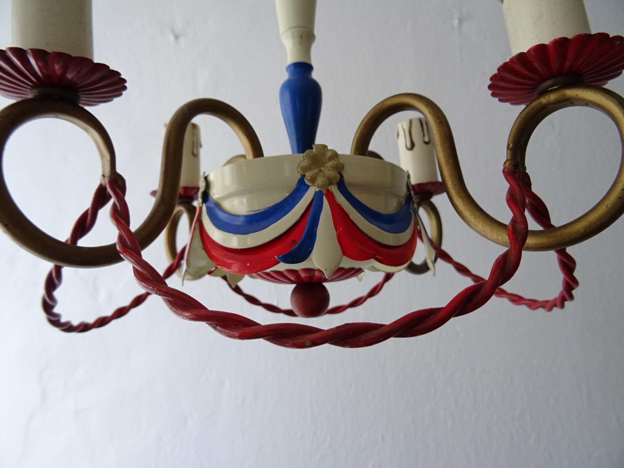 Mid-Century Modern Mid-Century French Flag Tole Hot Air Balloon Chandelier, circa 1950 For Sale