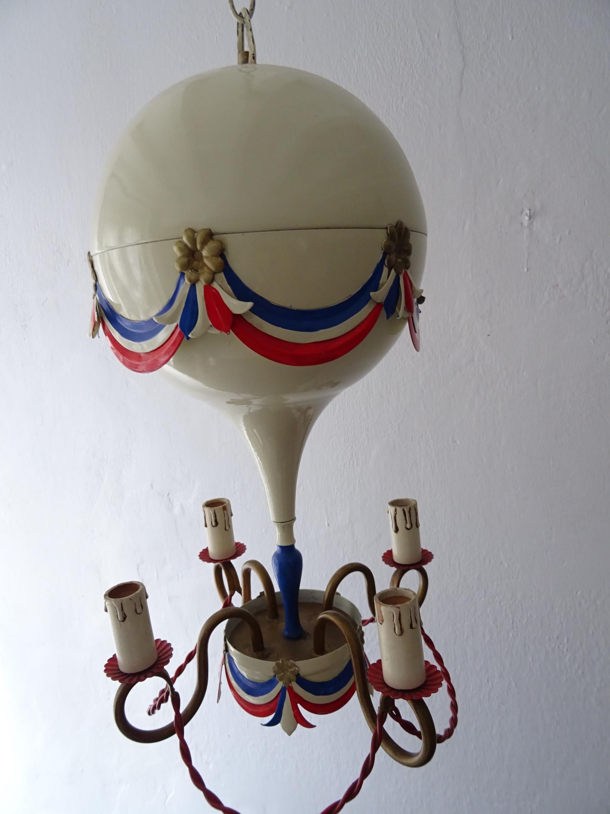 Mid-20th Century Mid-Century French Flag Tole Hot Air Balloon Chandelier, circa 1950 For Sale