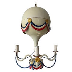 Mid-Century French Flag Tole Hot Air Balloon Chandelier, circa 1950