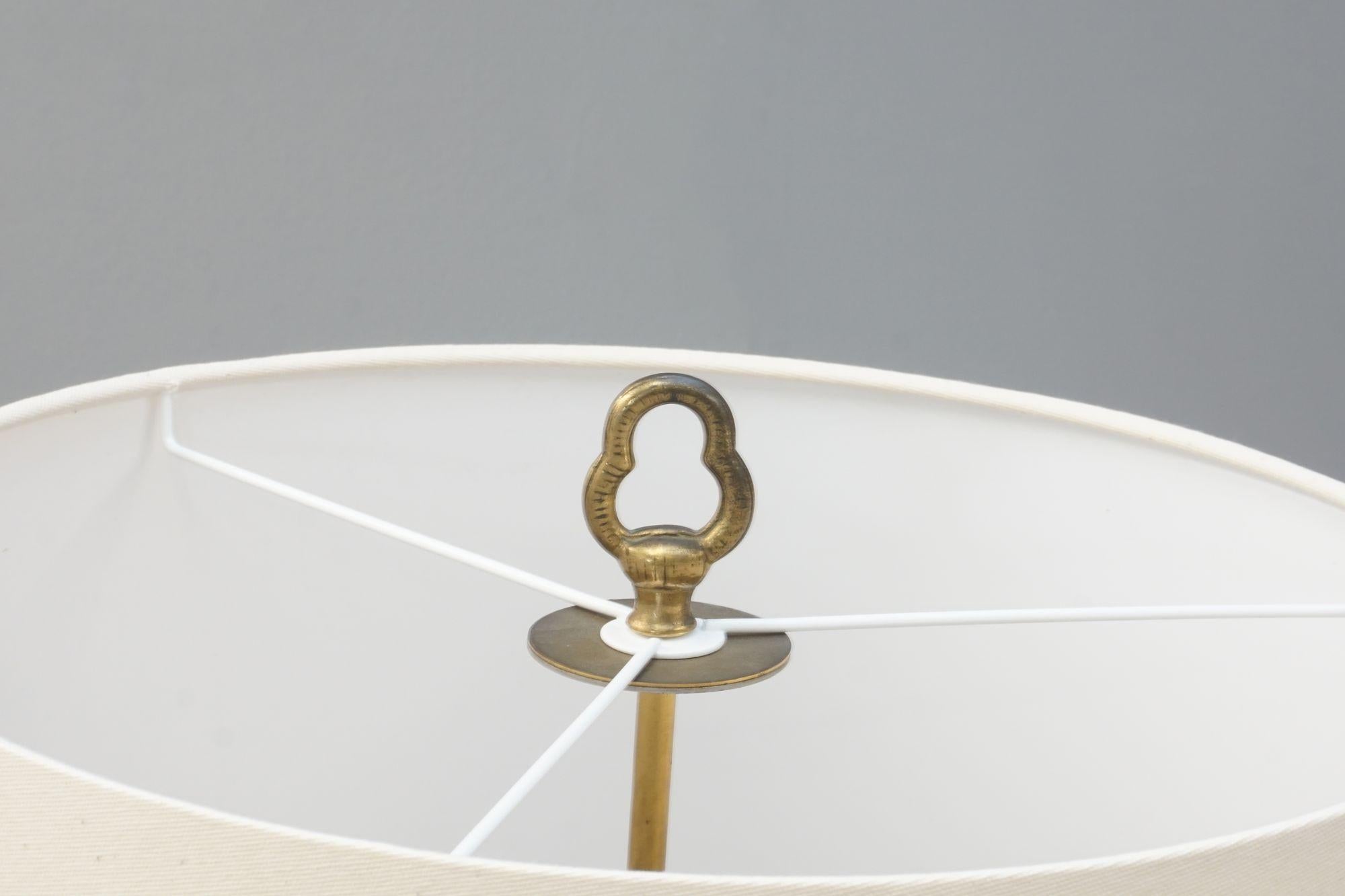 Mid Century French Floor Lamp, Blackened Steel with Brass Dtail For Sale 2