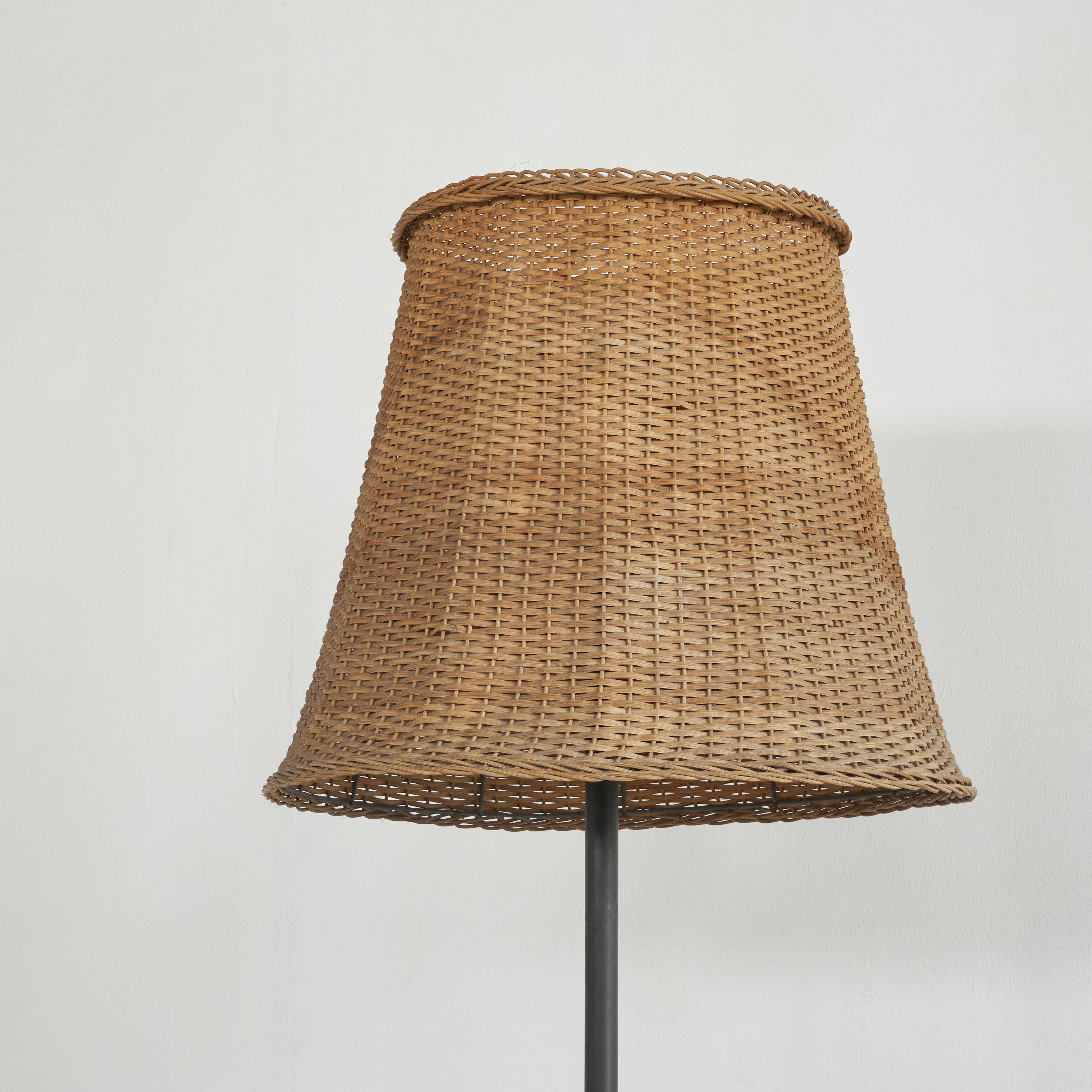 Mid Century French Floor Lamp in Metal and Rattan, 1950s 5