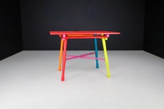 Mid-Century French Folk Art Painted Beechwood Table, France, 1960s