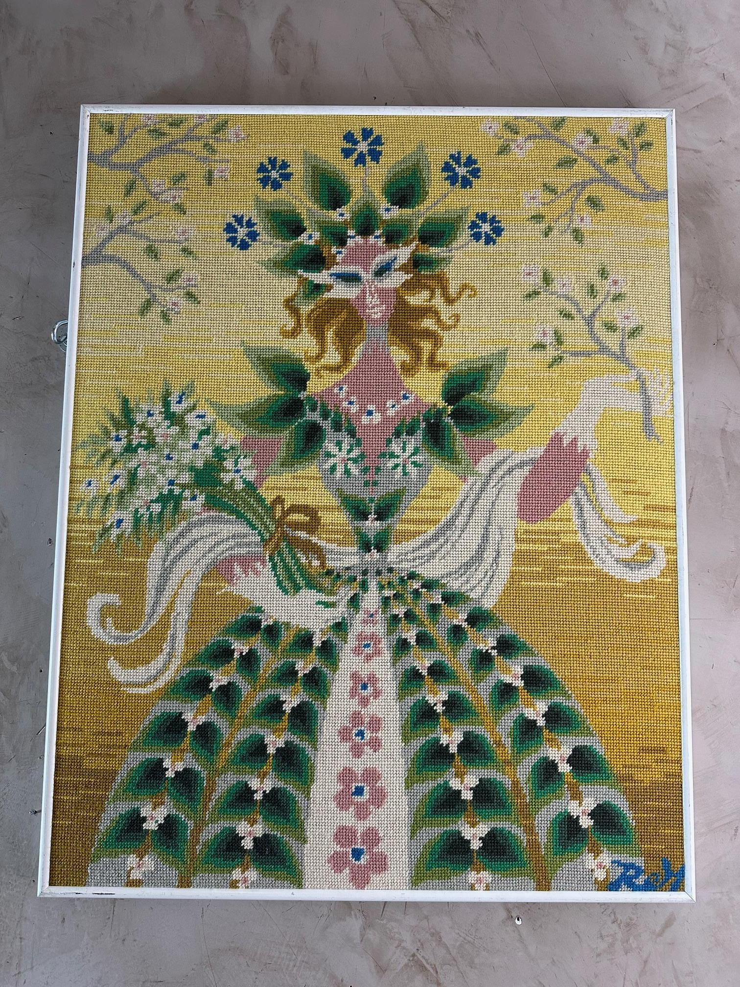 Mid-20th Century Mid-century French Four Seasons Tapestry Frame by Pierre Rey, 1960s For Sale