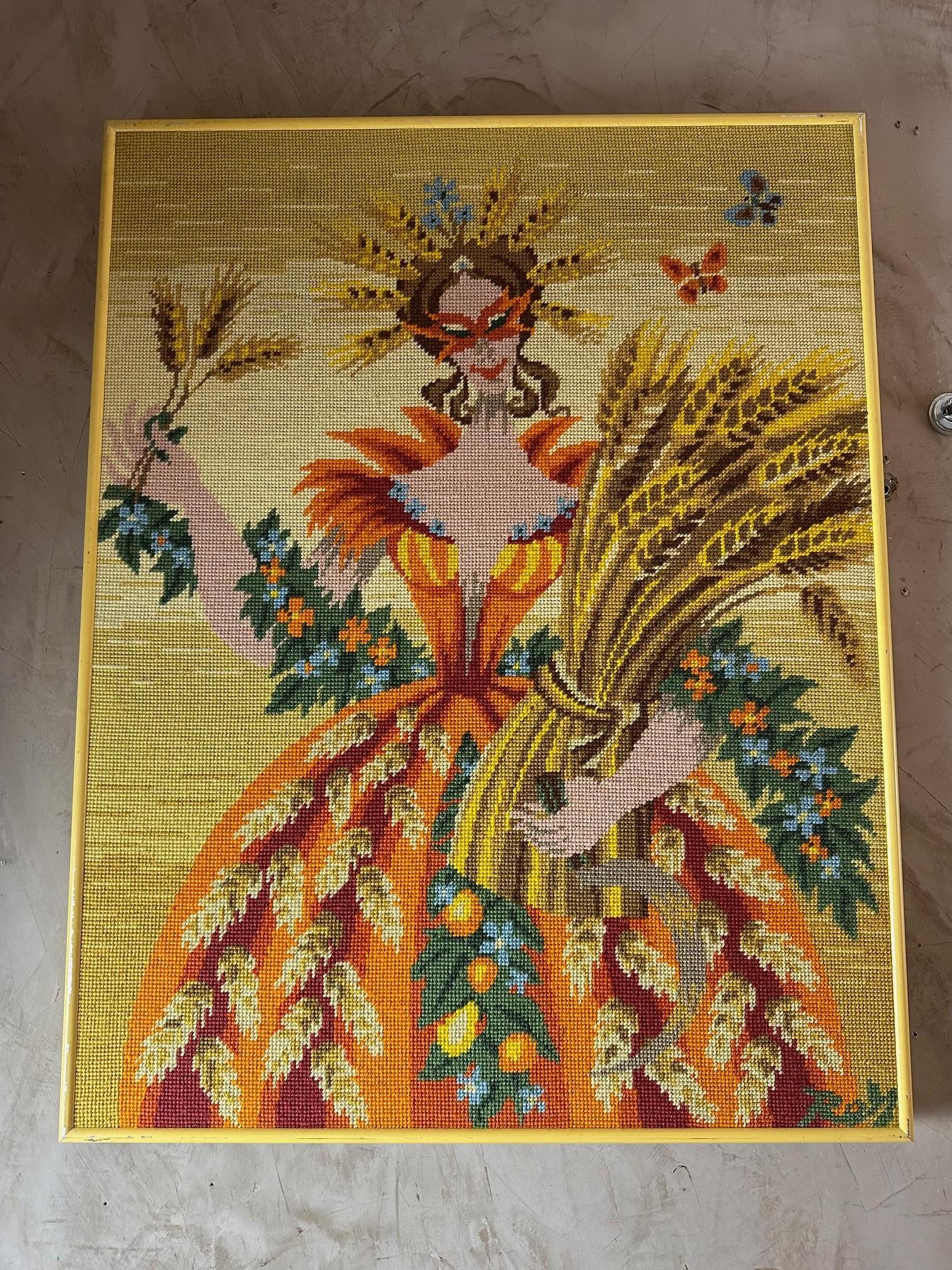 Mid-century French Four Seasons Tapestry Frame by Pierre Rey, 1960s For Sale 1