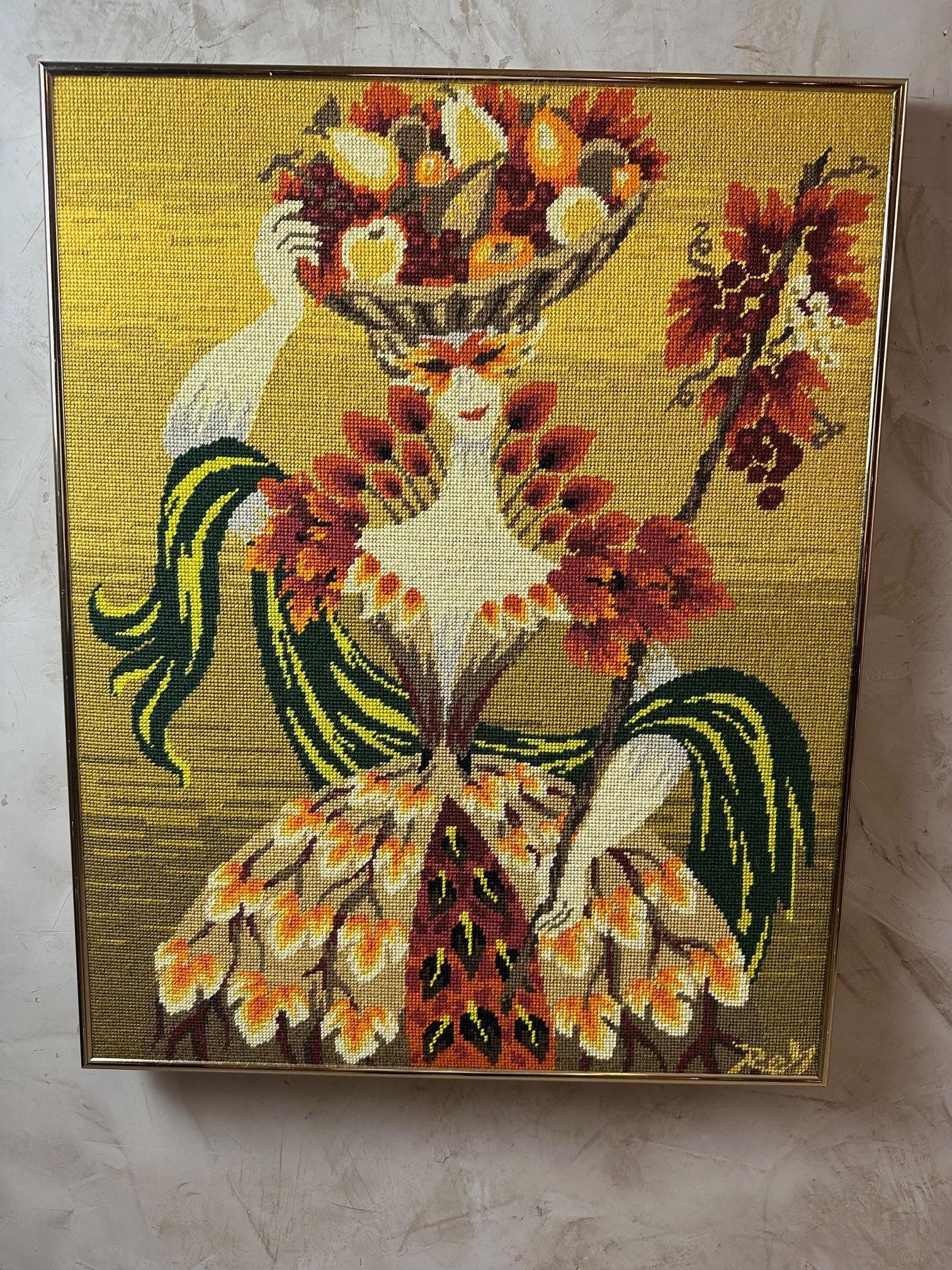 Mid-century French Four Seasons Tapestry Frame by Pierre Rey, 1960s For Sale 2