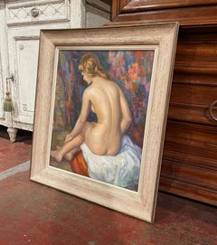 Mid-Century French Framed Oil on Canvas Nude Painting Signed Albert Genta