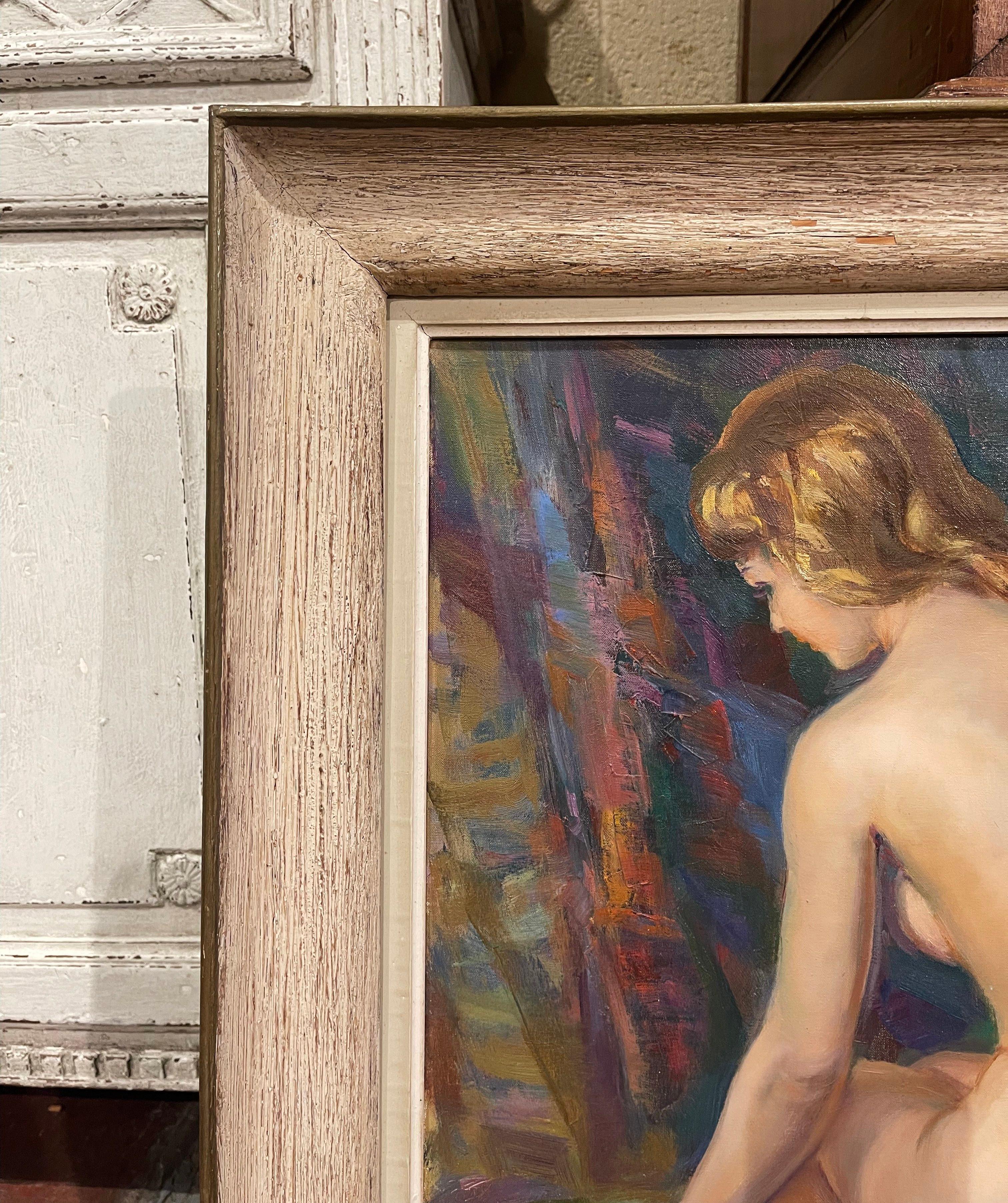20th Century Mid-Century French Framed Oil on Canvas Nude Painting Signed Albert Genta For Sale