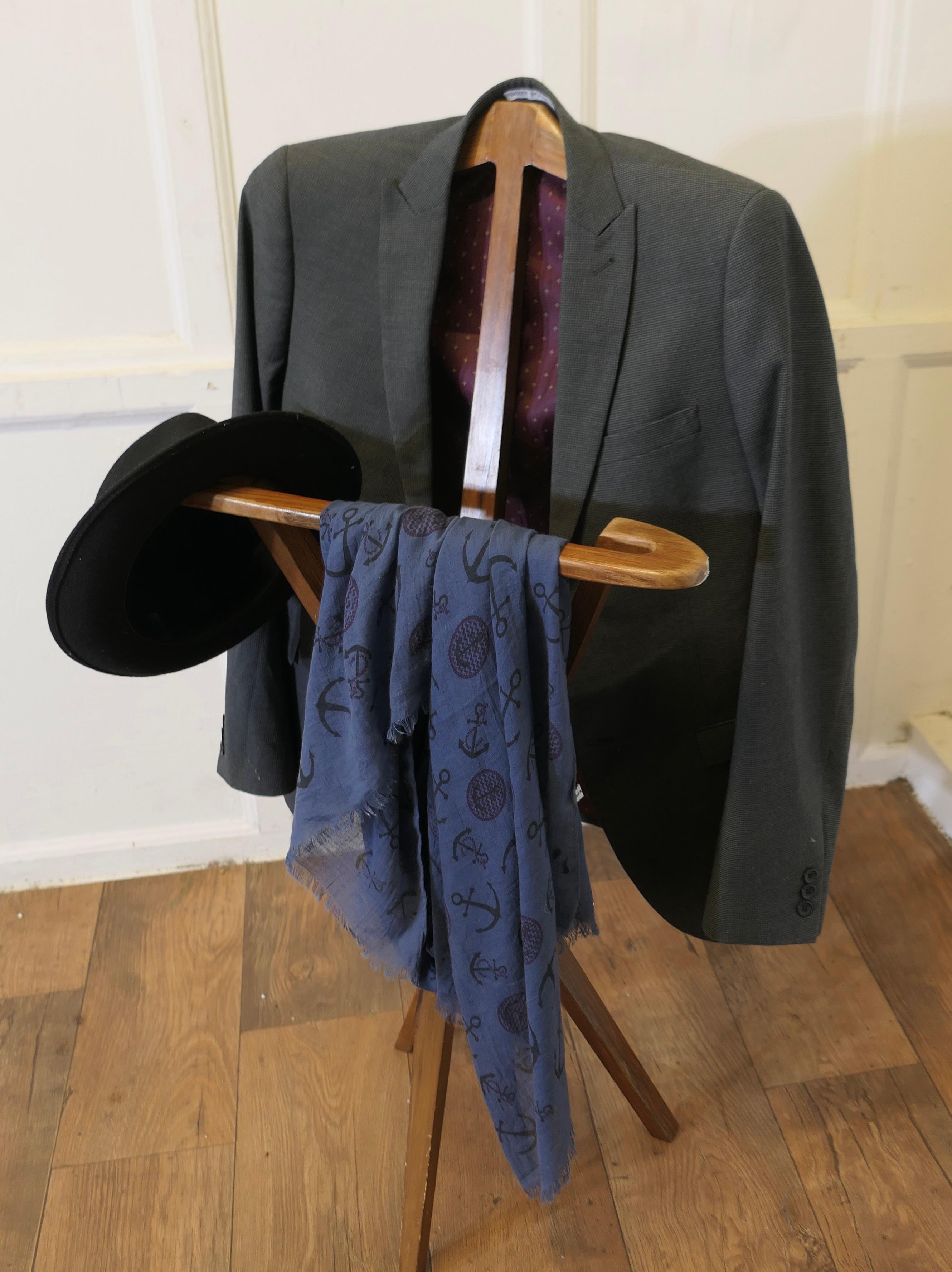 Teak Mid Century French Gentleman’s Floor Standing Suit Hanger or Valet