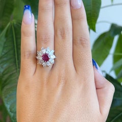 Mid Century French GIA 1.40 Carat No Heat Burma Ruby Diamond Platinum Ring