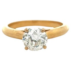 Midcentury French GIA 1.51 Carats Old European Cut Diamond 18k Gold Solitaire
