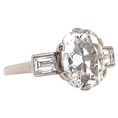 Vintage Mid-Century French GIA 1.52 Carats Cushion Cut Diamond Platinum Engagement Ring