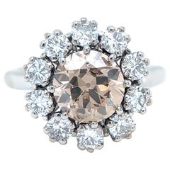 Mid Century French GIA 1.71 Carats Light Fancy Brown Diamond Platinum Ring