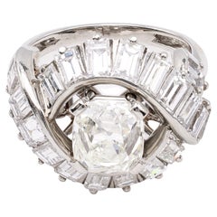 Mid Century French GIA 2.34 Carat Old Mine Cut Diamond Platinum Cocktail Ring