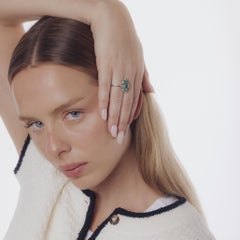 Mid Century French GIA 2.55 carat emerald diamond 18k white gold cocktail ring