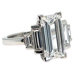 Mid Century French GIA 2.57 Carats Rectangular Step Cut Diamond Platinum Ring Mid Century French GIA 2.57 Carats Rectangular Step Cut Diamond Platinum Ring