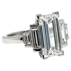 Mid Century French GIA 2.57 Carats Rectangular Step Cut Diamond Platinum Ring