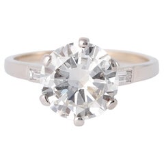 Midcentury French GIA 2.98 Carats Round Brilliant Cut Diamond Platinum Ring