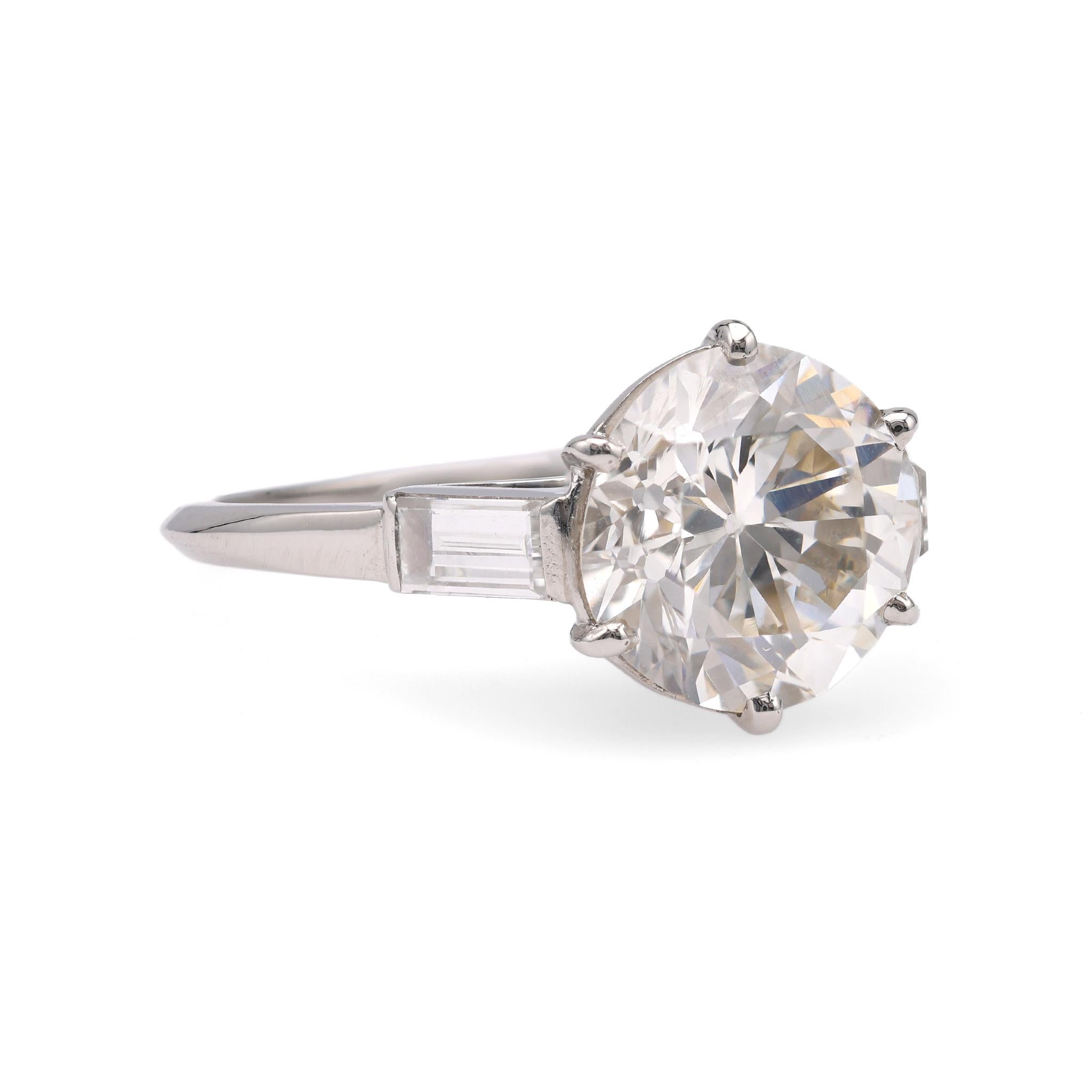 Taille brillant Bague française du milieu du siècle GIA 3.00 carats diamant rond taille brillant en platine en vente